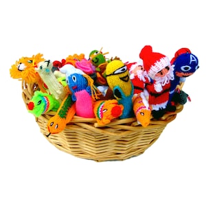 Lot of 5 Knitted Finger Puppets; Educational finger puppets; Fun For Role Play; Home school Learning;  Story Telling Toys