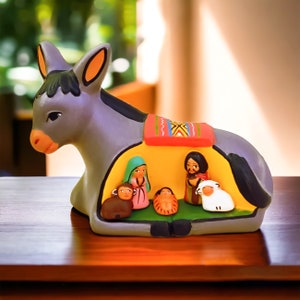 Little Donkey Nativity Sculpture - Unique South American Creche | Collectible South American Nativity Sculpture with Charming Donkey