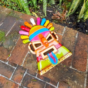 hand carved and painted wooden mask | Wall hanging mask for collectors | unique Rain Forest wooden tribal mask | colorful wood pagan mask