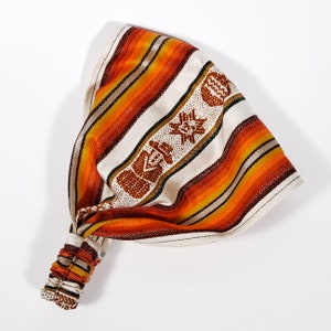 Orange-beiges Stirnband mit präkolumbischen Motiven für Yoga und Sport | Hippie style Haarband | Boho Haarbänder für Damen und Herren
