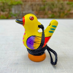 Handmade Ceramic Bird Water Whistle | Clay Bird Whistle | Pottery Bird Whistles | Andean Bird Water Whistle | Colorful water whistle