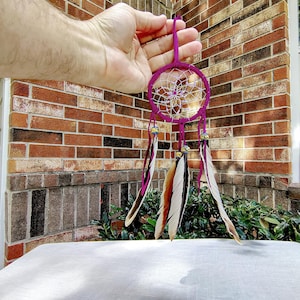 Handmade Purple Dreamcatcher – Natural Feathers & Beaded Web | Authentic Dreamcatcher | Handmade Andean Dreamcatcher