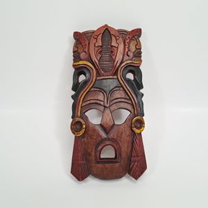 Hand Carved Cedarwood Tribal Mask: Rainforest Wall Hanging