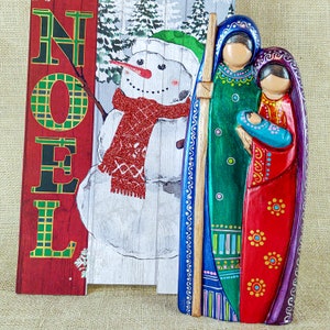 Multicolor Nativity Set Hand Carved on Wood | Unique Colorful Nativity From South America |  Jesus Mary and Joseph Statue | Christmas Set