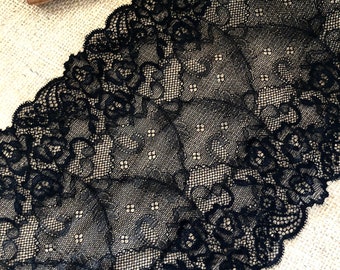 The Lace Co. Wide Black Stretch scalloped Lace  20 cm/8” Trim