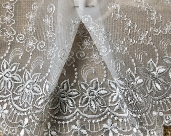 The Lace Co. Delicate Silver Grey Embroidered Voile Lace Trim 15 cm/6"