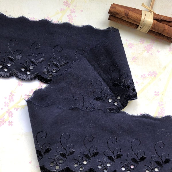 The Lace Co. Navy Blue Embroidered Broderie Anglaise Lace Trim 3"