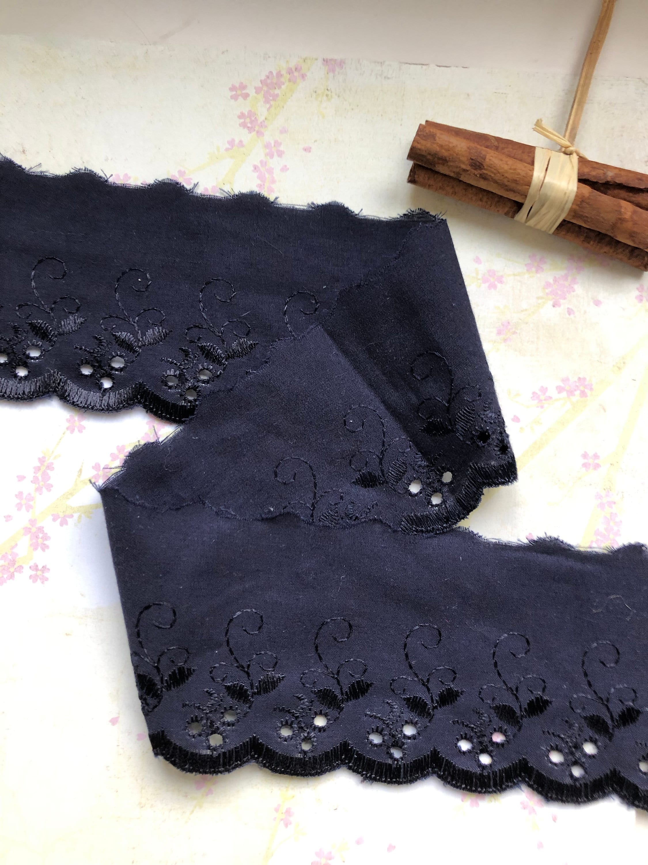 The Lace Co. Navy Blue Embroidered Broderie Anglaise Lace Trim 3