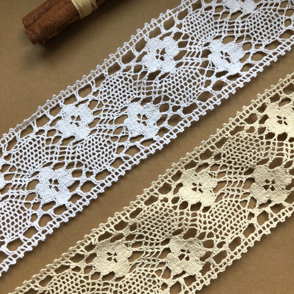 The Lace Co. White or Natural Ecru Nottingham Insertion Cotton Cluny Crochet Lace 7 cm/2.75”