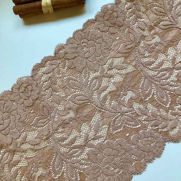 The Lace Co.  Rich Coffee Austrian Soft Stretch Scalloped Lace Trim 16.5 cm/6.5”