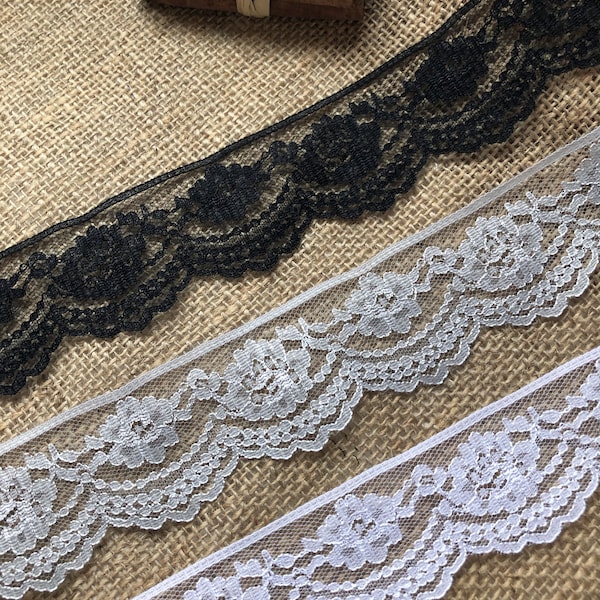 The Lace Co.  Quality Delicate Nottingham Lace White, Ivory, Black or Grey 4 cm/1.5"