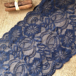 The Lace Co. Soft Stretch Navy Blue Lace Trim 18cm/7&quot;