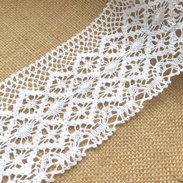 The Lace Co. White Premium Cotton Nottingham Lace trim 11 cm/4.25"