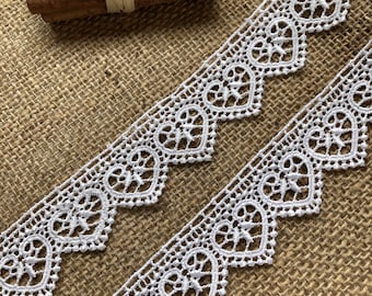 The Lace Co. White, Ivory, Red or Black Hearts Satin Guipure Lace Trim 1.5"/3.5 cm by