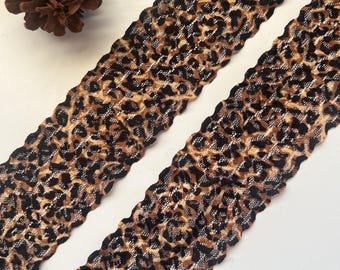 The Lace Co. Leopard Animal  Print Nottingham Stretch Lace Trim 6 cm/2.25”