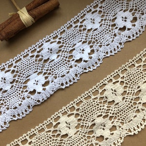 The Lace Co. 3.3m  Natural Ecru Nottingham Cotton Cluny Crochet Lace 7.5 cm/3”