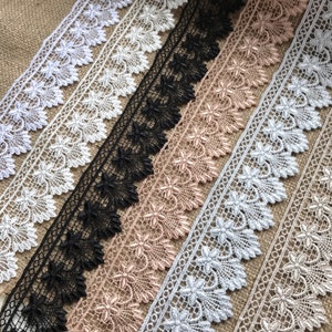 The Lace Co. Guipure Lace Trim  2&quot; White.Black,Ivory, Navy Blue, Rose Gold, Silver or Old gold
