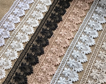 The Lace Co. Guipure Lace Trim  2" White.Black,Ivory, Navy Blue, Rose Gold, Silver or Old gold