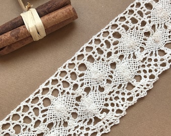 Encaje Cluny de ganchillo de algodón Nottingham color crudo natural de The Lace Co., 7 cm/2,75"