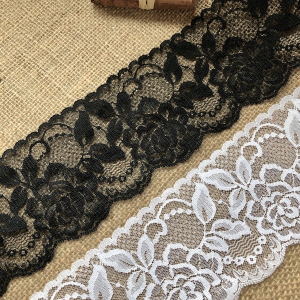 The Lace Co.  Quality White or Black Scalloped Lace Trim 9 cm/3.25"