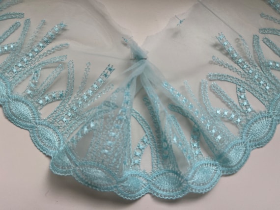 The Lace Co. Delicate Aqua Turquoise Embroidered Tulle Lace Trim 16.5 Cm 6.5 Etsy UK