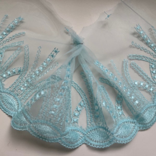 The Lace Co. Delicate Aqua Turquoise Embroidered Tulle Lace Trim 16.5 cm/6.5”