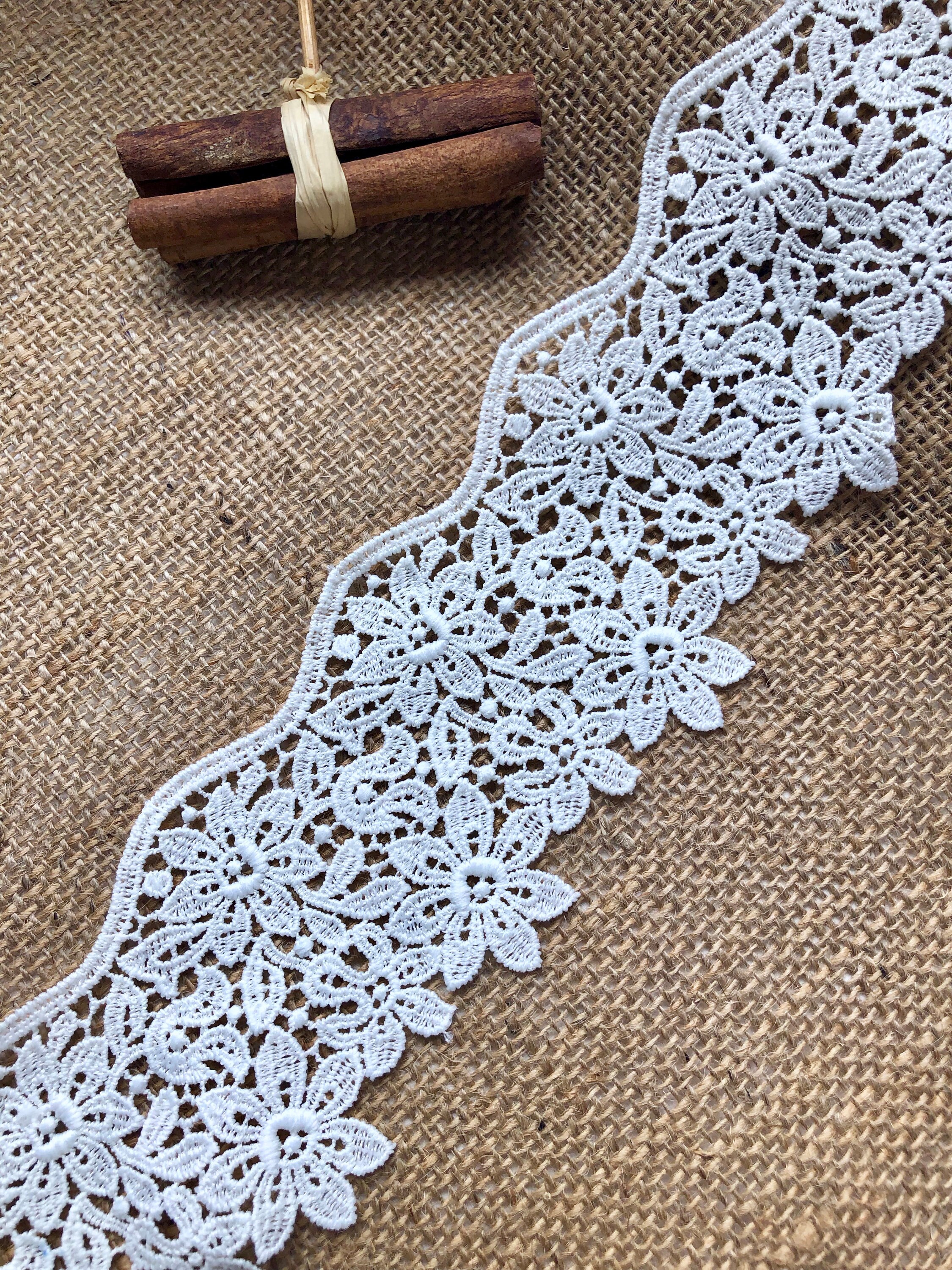 The Lace Co. Beautiful White or Ivory 3 Cut-Out Guipure/Venise Lace Trim