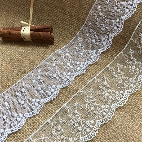 The Lace Co. Fine bordure en dentelle de tulle brodée ivoire 5 cm/2"