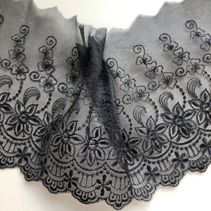 The Lace Co. Delicate Black Embroidered Tulle Lace Trim 15 cm/6"