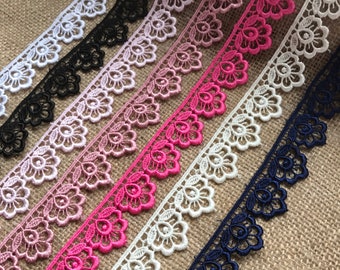 The Lace Co. Quality Guipure trim 2.6 cm/1' wide White, Ivory, Black, Navy Blue,Dusky Pink, Cerise Pink