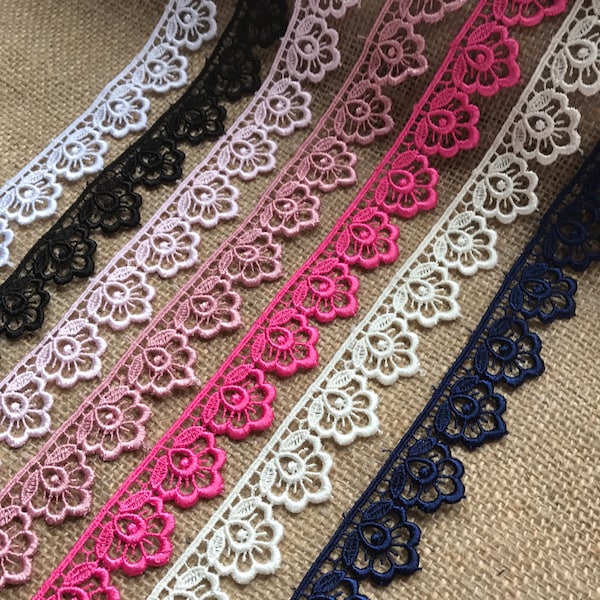 The Lace Co. Quality Guipure trim 2.6 cm/1' wide White, Ivory, Black, Navy Blue,Dusky Pink, Cerise Pink
