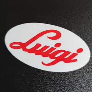 FIAT 500 Luigi, car sticker, tuning dimensions 10 x 5.3 cm OVAL Red / White