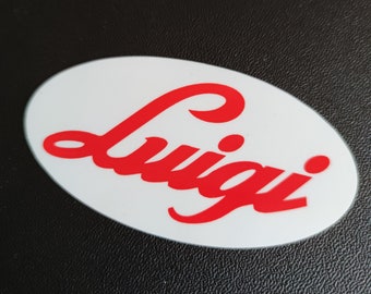 FIAT 500 Luigi, car sticker, tuning dimensions 10 x 5.3 cm OVAL red / white