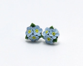Earrings with Forget me not flowers- silver plated