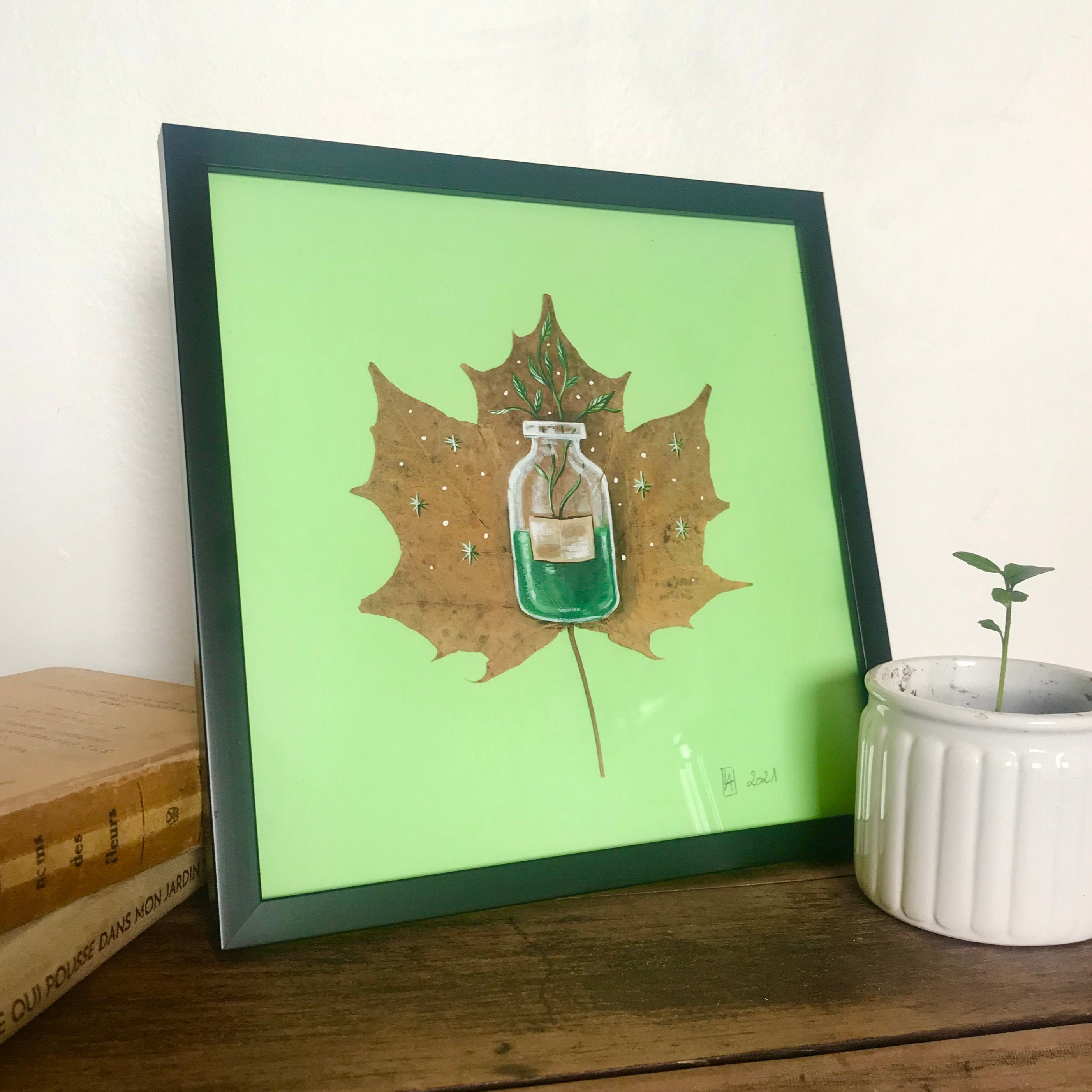 Potion Peinte sur Feuille d'arbre