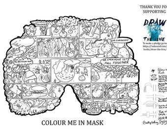 DRAW THE LINE. Radical Roots. Colour Me In Paper Masks (2 pack)