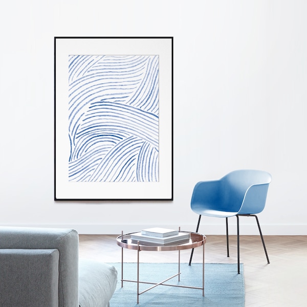 Print, Watercolour Wall art, blue waves, poster, Modern minimalist Painting, green, watercolor, Printable instant Download, nice Poster