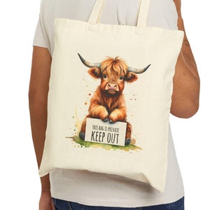 Highland Cow Canvas Tote Bag, Gift for Highland Cow Lovers, Privacy Bag, Keep Out, Gift for Scotland Lover, Scottish Heritage Gift, Coo gift