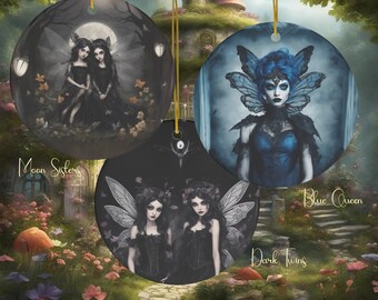 Hada gótica navideña aterradora, hadas oscuras, adorno de arte de hadas, regalos para amantes de las hadas, fanáticos de las hadas, arte de fantasía mágica, reina de las hadas, hermanas de las hadas