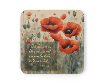 Posavasos de regalo de Robbie Burns Poeta escocés Robert Burns Noche Poesía escocesa de Rabbie Burns Poema con cita de Robbie Burns Amapolas con respaldo de corcho de Escocia