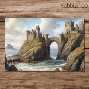Coastal Castle Landscape Canvas Wall Art - Medieval Seaside Fortress Poster - Scenic Castle by the Sea Print for Home Decor - Castle Lovers