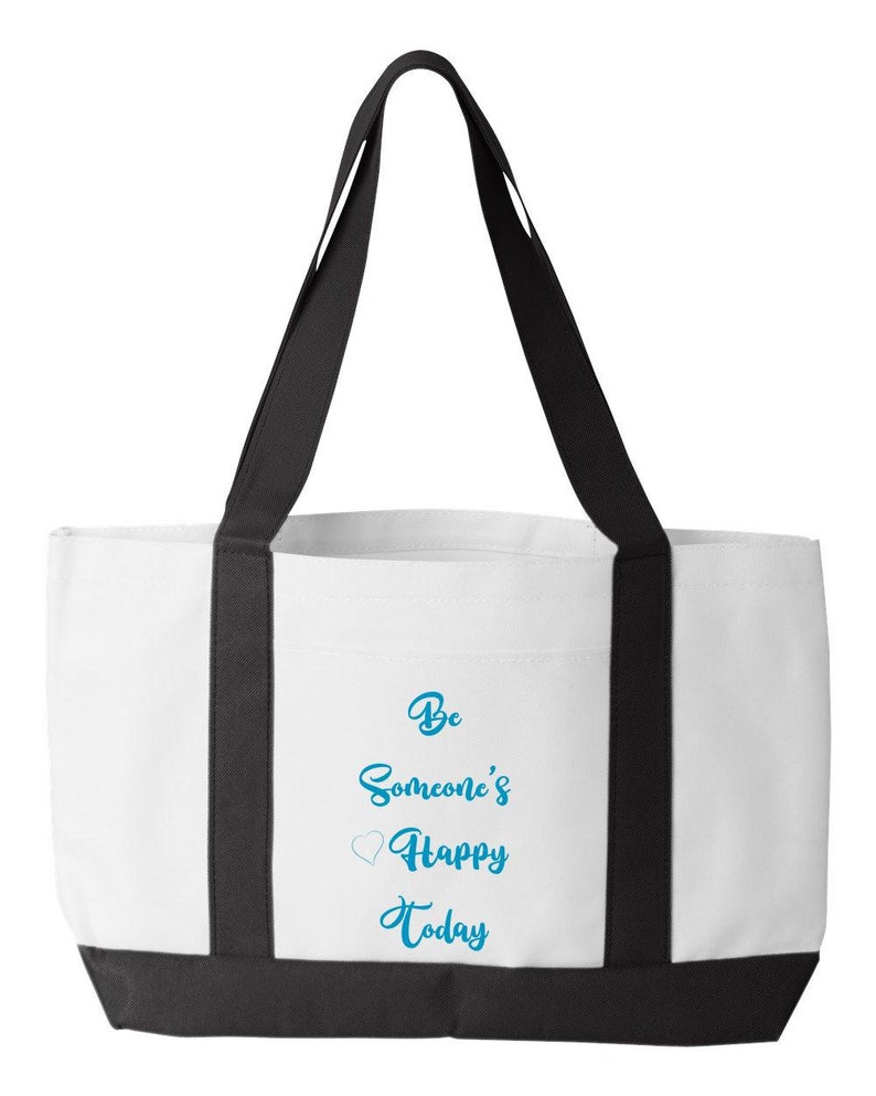 Be Someone's Happy Today Tote Bag With Pocket in Blue Font - Etsy