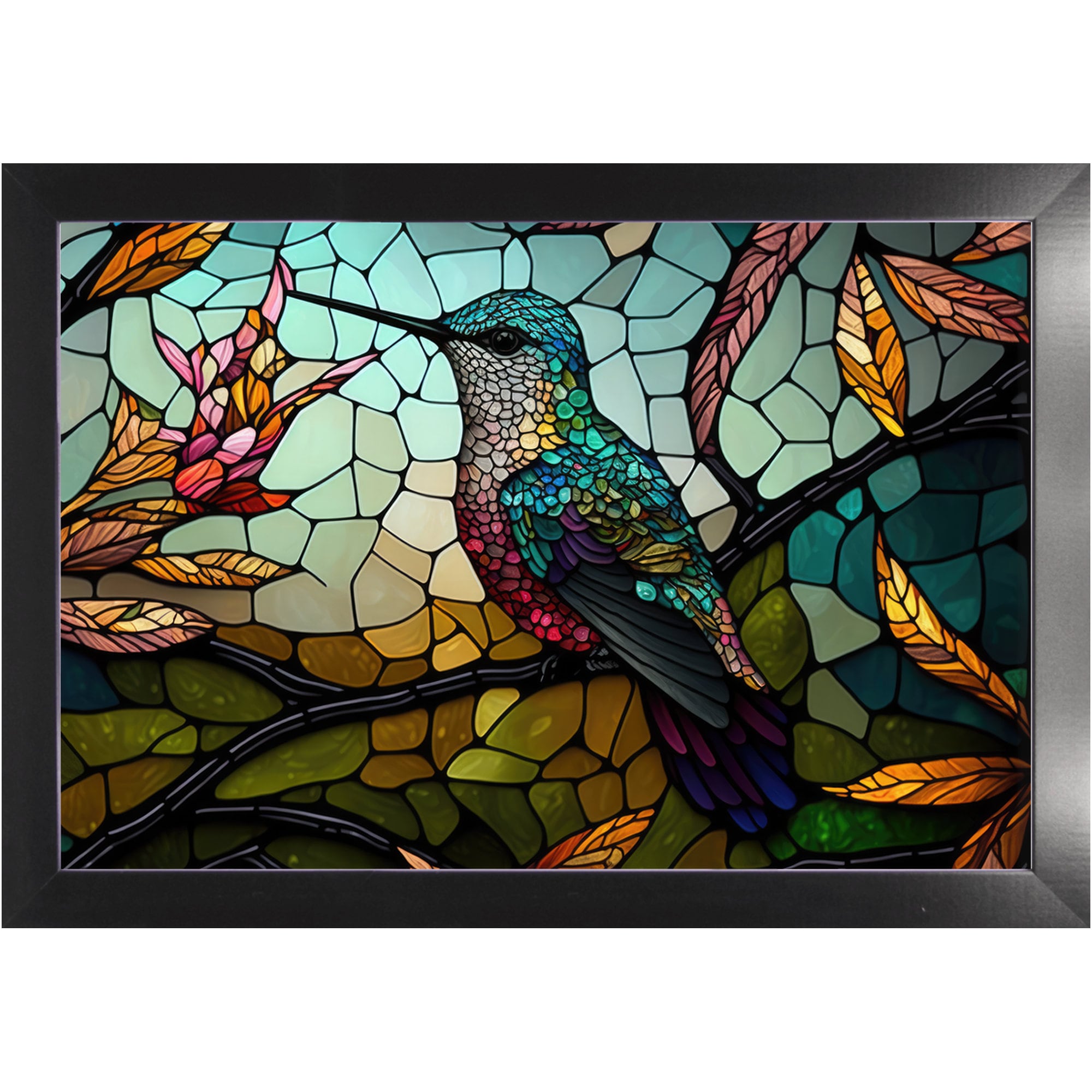 Hummingbird Art in Pointillism Stain Glass Style, Hummingbird