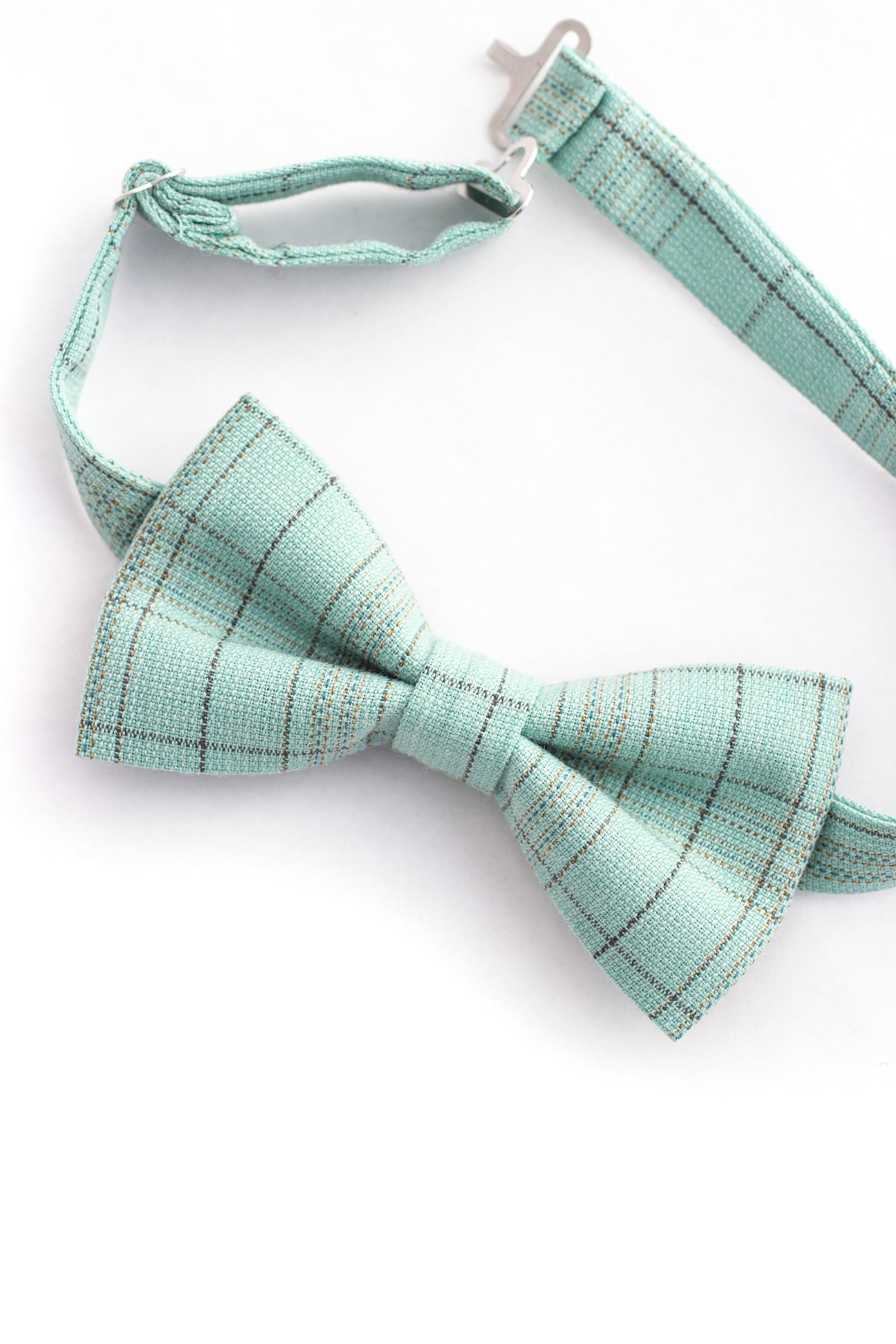 Mint green bow tie mens green bow ties plaid bow tie green Etsy