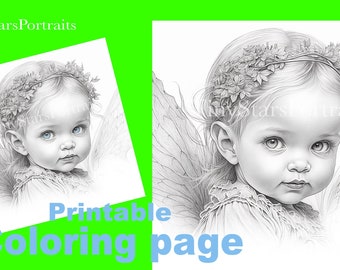 Baby Fairy - Premium Coloring Page | Printable Adult Women Coloring Pages/ Instant Download /Grayscale Illustration JPG