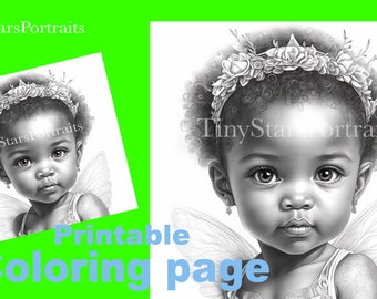 Baby Fairy - Premium Coloring Page | Printable Adult Women Coloring Pages/ Instant Download /Grayscale Illustration JPG