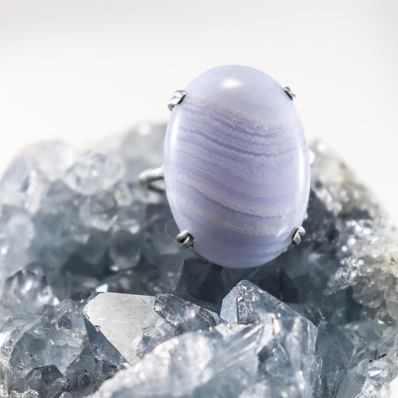 SALE Ready to Ship Blue Lace Agate Statement Ring Gemstone Ring