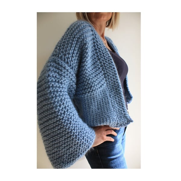 Knitting Pattern, Chunky Knit Cardigan Pattern, Easy Cropped Cardigan Pattern, Oversize Cardigan For Women, Plus Size, Knit Bomber