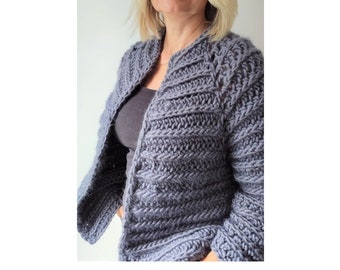 Modèle au crochet, Modèle facile à crocheter pour cardigan épais, Blouson aviateur oversize pour femme, Modèle au crochet grande taille, Cardigan au crochet pour débutant