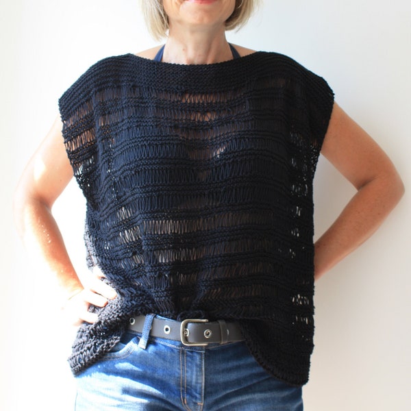 Knitting Pattern, Easy knit summer tank top pattern, Womens vest tee pattern, Oversize knit sweater pattern, Plus size Beginner Knit pattern